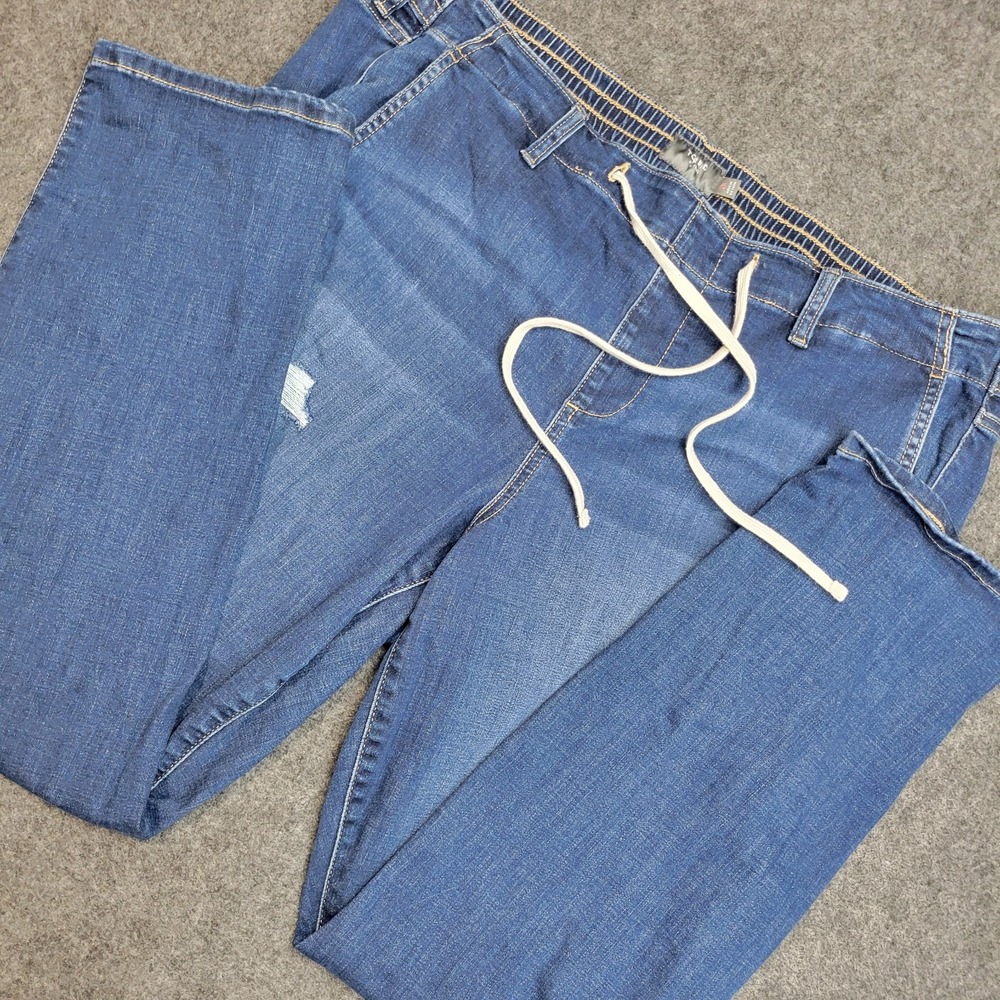 Torrid Jeans Womens 38 Blue Denim Stretch Feel The Fit Distressed Drawstring